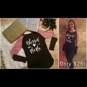 Brand new Mauve and Gray Blessed Mama Raglan Top